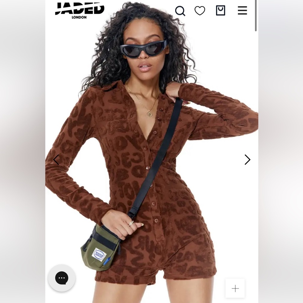 Jaded London toweling romper in brown